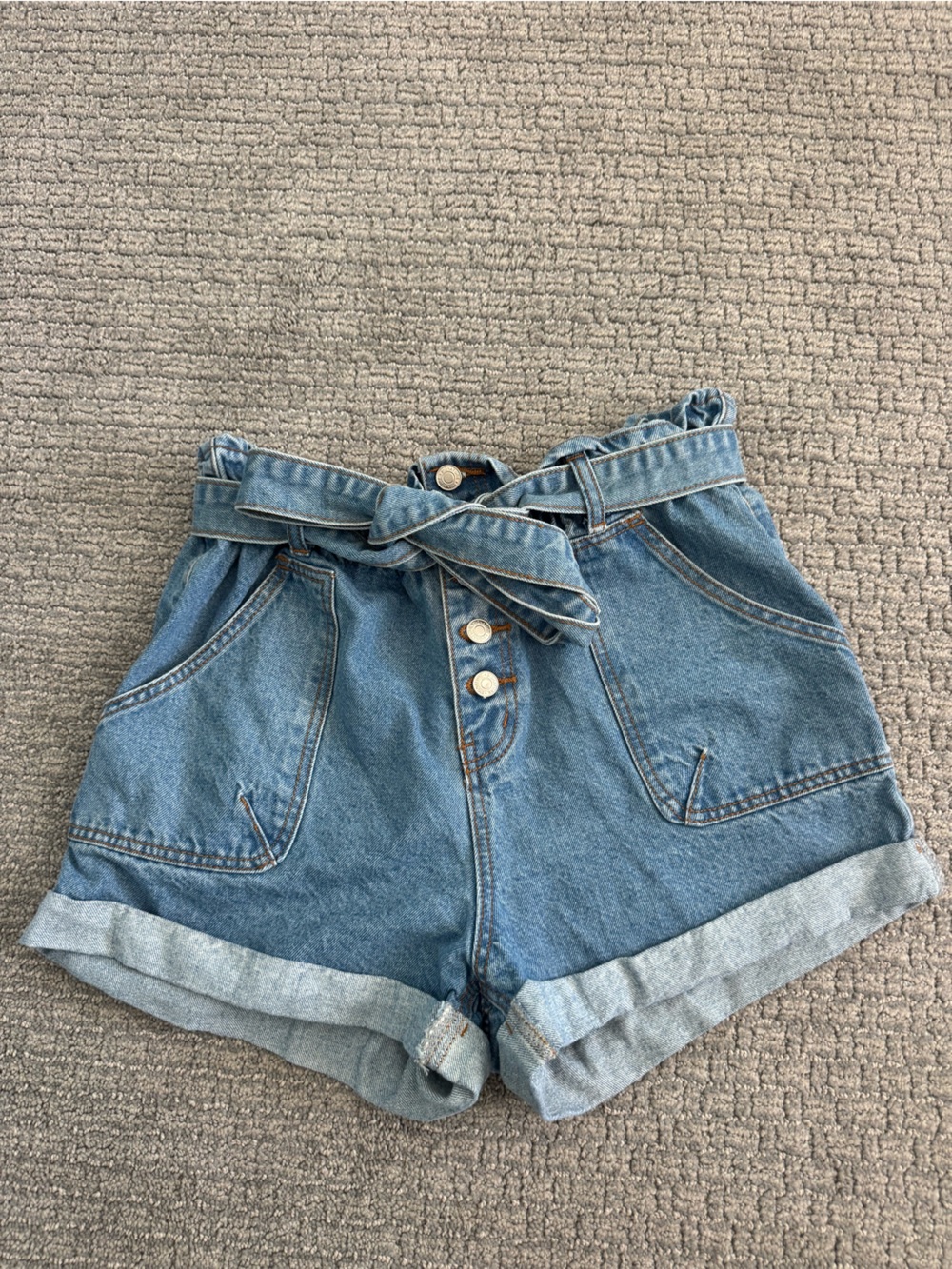 Signature8 Light Blue Paperbag Waist Denim Shorts